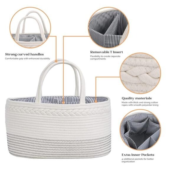 Extra Large Diaper Caddy Organizer Baby Storage Basket Nursery Organizer Cotton - Picture 5 of 8